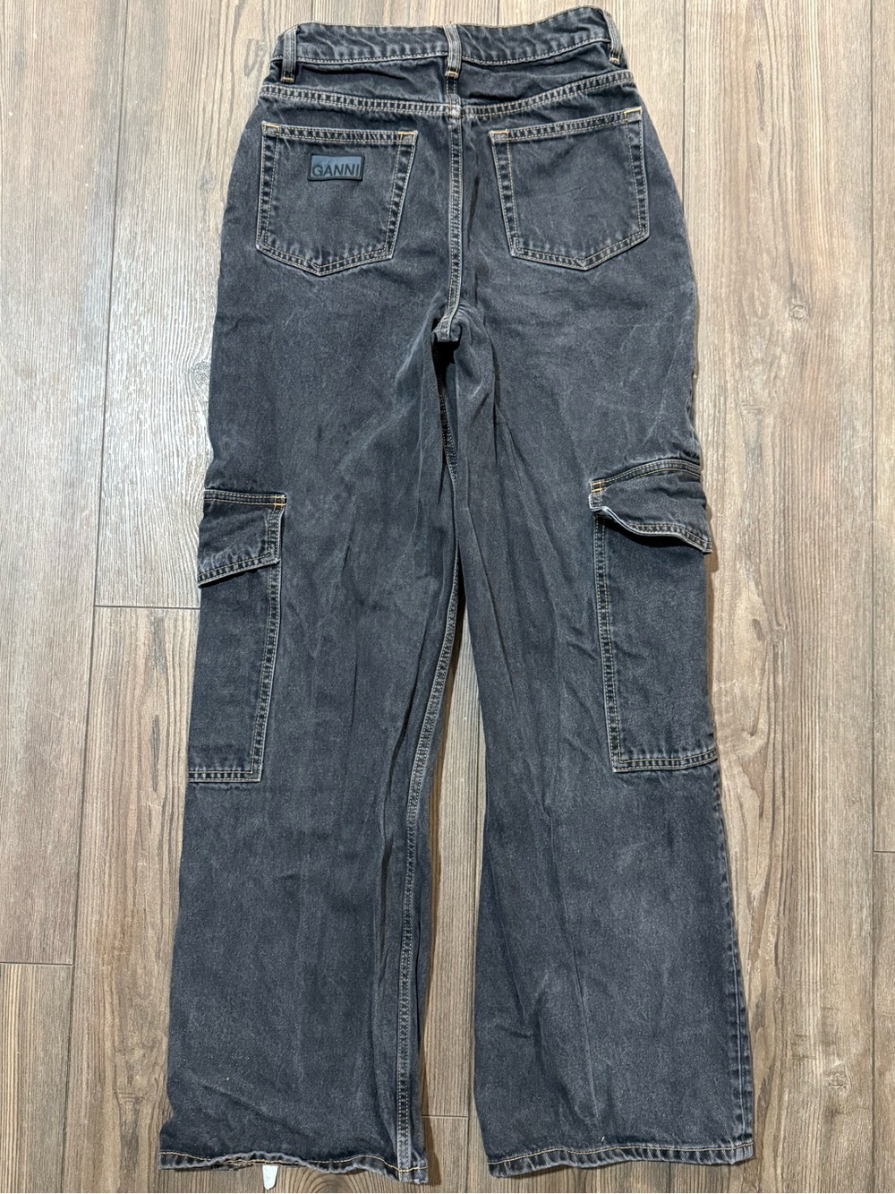 GANNI Washed Black Cargo Jeans Wide Leg Organic Cotton Womens Size 24 - Picture 8 of 9